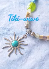 ハワイアンネックレス シルバーラジアル＆ターコイズ  ブルーガラスビーズ Y-809