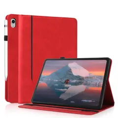 カードポケット（レッド） 傷つけ防止 ビジネス風 シンプル 薄型 軽量 おしゃれ オートスリープ/ウェイク機能対応 収納可能 Pencil ケースApple あいぱつど10世代 カバー PUレザー 耐衝撃 2022 2025/10.9インチ ケース（A16）1