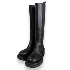 美品 Bottega Veneta ボッテガヴェネタ レザー サイドゴア ラグブーツ ロングブーツ 36 23cm相当 ブラック レディース 古着 中古 USED