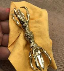 【修縁堂】密教法具 真言宗五鈷杵 金剛杵 寺院用仏具 真鍮製 10cm