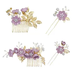 YOUSHYヘアアクセサリー 結婚式 お呼ばれ 髪飾り 浴衣 着物 髪飾り 花 ヘッドドレス パール フラワー コーム Uピン ヘアピン かんざし ウェディングにも 成人式 七五三 披露宴 パーティー 入学式 和装 髪飾り (パープル)
