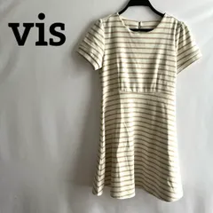 vis 半袖 ボーダー ワンピース シンプル M 丸襟 高級感 フレア