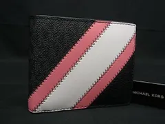 ■極美品■ MICHAEL KORS マイケルコース MK柄 PVC×レザー 二つ折り 財布 ウォレット 小銭入れ 札入れ ブラック系 BF8673