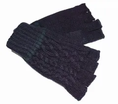 コムサイズム 手袋 ニット 先なし 指なし 紺 防寒 防風 耐寒 保温 ネイビー