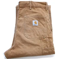90s USA製 carharttカーハート ペンキ飛び ダブルニー ダック地 ペインターパンツ 茶 W38 L36★オールド ワーク ロング ビッグサイズ
