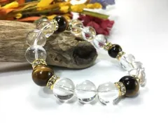 パワーストーン ブレスレット 水晶 タイガーアイ 12mm  （ゴールド）メンズ・レディース　男性・女性　数珠ブレス　開運 ハンドメイド  [I]