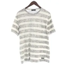 ブラックレーベルクレストブリッジ BLACK LABEL CRESTBRIDGE Tシャツ カットソー ボーダー 総柄 クルーネック 半袖 L グレー 白 ホワイト 51P54-344-04 /RO
