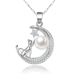 【在庫処分】パール 三日月 ブランド ネコ 誕生日プレゼント女性 レディース 人気 彼女 ネックレス 母親 シルバー ハイエンドギフトボックス付き