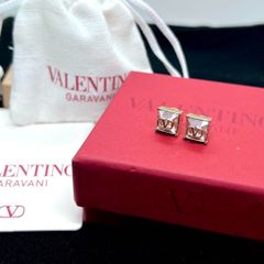 美品★ VALENTINO GARAVANI ヴァレンティノ ガラヴァーニ クリスタル ピアス Ｖロゴ スクエア クリア ゴールド スクエア シグネチャー
