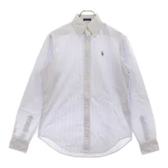 POLO RALPH LAUREN (ポロラルフローレン) CLASSIC FIT ポニー刺繍 ストライプ柄オックスフォード ボタンダウン長袖シャツ ホワイト/ブルー