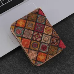 木目調幾何学ラウンドファスナー短財布（E）ウォレットサイフカードケースカード入れ