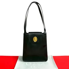 極 美品 Christian Dior ディオール ヴィンテージ CD ロゴ 金具 レザー 本革 セミ ショルダーバッグ トートバッグ ブラック 35654