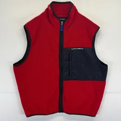 古着 ポロジーンズラルフローレン  ベスト フリース ワンポイントロゴ 大きいサイズ ツートンカラー フルジップ XL  レッド メンズ