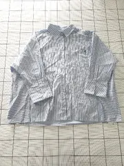 ◇ Θ 未使用 mline エムライン タグ付き ストライプ 長袖 オーバーサイズ シャツ サイズF ブルー ブラウン系 レディース E  【1507160011222】