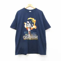 XL/古着 半袖 ビンテージ Tシャツ メンズ 00s フットボール 大きいサイズ コットン クルーネック 紺 ネイビー 24apr10 中古