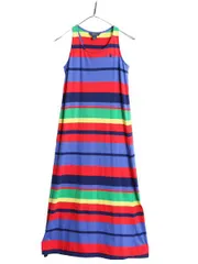 【お得なクーポン配布中!】 ポロ ラルフローレン ボーダー ノースリーブ ワンピース ガールズ XL 160cm 古着 ロングワンピ マキシ丈 マルチカラー Aライン フレア 薄手
