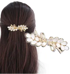 [Herbeluemily] バレッタ ヘアクリップ 髪留め 髪飾り フラワー パール 大人 上品 リーフ [リーフ柄]