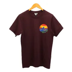 ケンゾー KENZO Tシャツ クールネック コットン プリント ワンポイント ロゴ 半袖 S 赤 ワインレッド