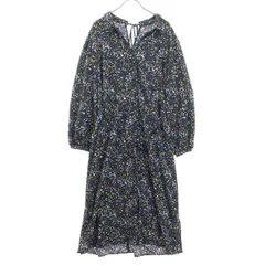 美品 nano BASE ナノベース 小花柄 長袖 シャツワンピース F ブラック レディース 古着