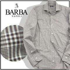 【新品】 BARBA / バルバ　長袖シャツ イタリア製 コットンシャツ チェック カッタウェイ ホリゾンタル シャツ ドレスシャツ ビジネスシャツ こげ茶 ブラウン