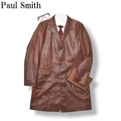 【上質】 ポールスミス Paul Smith シープスキンレザー ロング チェスターコート 秋冬 アウター ビジネス カジュアル 羊革 XL ブラウン メンズ