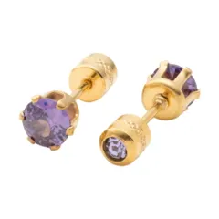 【パープル × 5mm：ゴールド】[Cream dot. クリームドット公式]88種類 ステンレス製 金属アレルギー つけっぱなし サージカルステンレス ネジロック式 円柱型 ビジュー 両耳用 サイズ豊富 大人