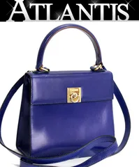 セリーヌ　CELINE ヴィンテージ　ガンチーニ　2WAYバッグ　スモール　青　レザー 【70685】