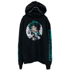 MY HERO ACADEMIA 캐릭터 프린트 스웨트 파커 S 블랙 히로아카 뒤 기모 풀오버 헌 옷 도매 미국 구매 a606-5719