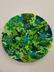 緑だらけの作品　アクリル絵の具　サイズ25×25cm　画家　小楠アキコ作品