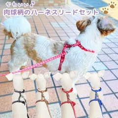 肉球柄のハーネスリードセット 猫 犬 兼用 ペット ハーネス リード 胴輪 ハーネスリードセット 肉球 サイズ調節可 お散歩 お出かけ リーダーウォーク エミリースタイル emilystyle