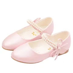 [ReiLuana] フォーマル シューズ 女の子 フラット パンプス 子供 靴 卒園 入学 発表会 ガールズ 人気 可愛い お洒落 七五三 結婚 演奏会 式 履きやすい やわらかい リボン 柔らかい ぺたんこ 痛くない パール [ピンク] [19.0 cm]