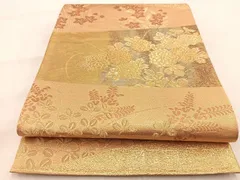 平和屋着物◎六通柄袋帯　切嵌秋草文　金糸　引箔　正絹　逸品　BAAU9421yc