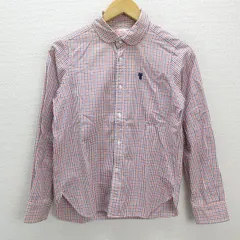 y■コーエン/COEN ギンガムチェック長袖シャツ■白/橙/赤/紺【メンズM】MENS/細身90【中古】