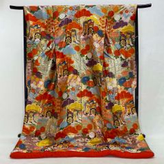 色打掛 正絹 鶴 刺繍 金 赤  打掛 Mサイズ 裄66 花嫁衣裳 婚礼 リサイクル 中古 ブライダル ウエディング 着物 4027