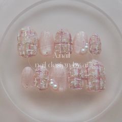 ピンクのもこもこツイードネイル⋆*