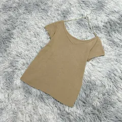 【良品】titivate  ティティベイト  半袖リブニット  綿100%  (M)  カジュアル  大人カワイイ  レディース  ベージュ系  明るい薄茶色【送料無料】