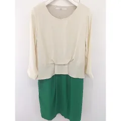 ◇ ◎ KBF アーバンリサーチ タグ付 ブラウスコンビ 七分袖 ミニ ワンピース サイズF ベージュ グリーン レディース  【中古】 【1205160002096】