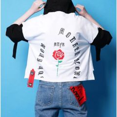 韓国ストリートファッションレディースゆったり袖ポイントトップス