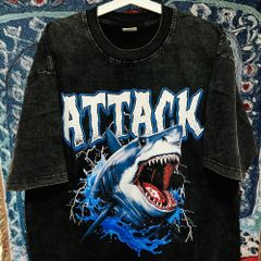 SHARK 鮫 Ｔシャツ ティーシャツ ダメージ加工 攻め 前衛的 男性 レトロ 個性的 奇抜  攻め 前衛的 ビンテージリプリント vintage riprint 古着 サメ 鮫 KILL ウォッシュ加工 半袖 Tシャツ 新品 お洒落 XL 2XL