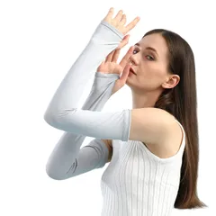 グレー [SLEEPSINERO] アームカバー レディース 【国際検査機関・UPF50+認証済み】 腕カバー ひんやり 【瞬間冷感】 ロング丈 手の甲までUVカット 紫外線対策 吸湿速乾 滑り止め ストレッチ 日焼け止めカバー 通気 吸汗 無地 軽量 指穴あ