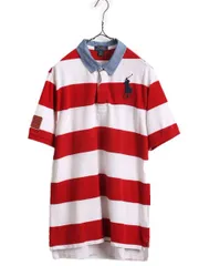 【お得なクーポン配布中!】 ビックポニー ポロ ラルフローレン ボーダー 鹿の子 半袖 ポロシャツ キッズ XL メンズ S 程 / 古着 半袖シャツ 星条旗 2トーン コットン