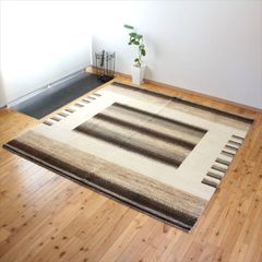 夏は涼しく冬は暖かい天然ラグ 無染めのウール　ガゼニラハット　ホットカーペット上敷きサイズ　200x197cm　P245