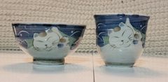 猫屋染吉お茶碗と湯呑み