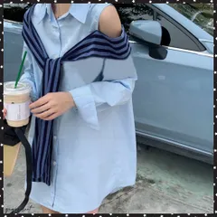 オフショルダーシャツ肩掛け付きシャツ春夏肩開きカットアウトシャツ レディース オープンショルダー 長袖シャツ ビッグシャツカーディガン 韓国風 体型カバー着やせルーズシャツお洒落 肩掛け風 トップス チュニックブラウス