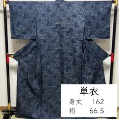 F129　小紋　単衣　紺　更紗