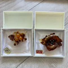 本鼈甲　ブローチ　2点　まとめセット！昭和レトロ　アンティーク　琥珀
