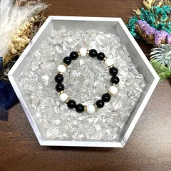 モリオン&ホワイトオニキス パワーストーン ブレスレット 天然石ブレス (ゴールド) 10mm メンズ・レディース 厄除け 人間関係 お守り [17]