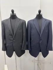 最終値下げ　ほぼ未使用品　イージーケア　スーツ２着　同サイズ　チャコールグレー無地とネイビーストライプ　3シーズン着用可　サイズ52相当