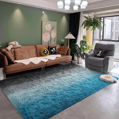 AIMECOラグマット カーペット 北欧おしゃれ じゅうたん ふわふわ rug carpet 絨毯 約1.5畳 洗える 抗菌除ダニ 子供部屋 リビング 寮 サラリーマン 120*200CMブルーグラデーション