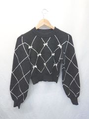 ◇ ⊇ MAJESTIC LEGON マジェスティックレゴン ガーリー 長袖 プチリボンビジューニット サイズM ブラック系 レディース E  【1411130007767】